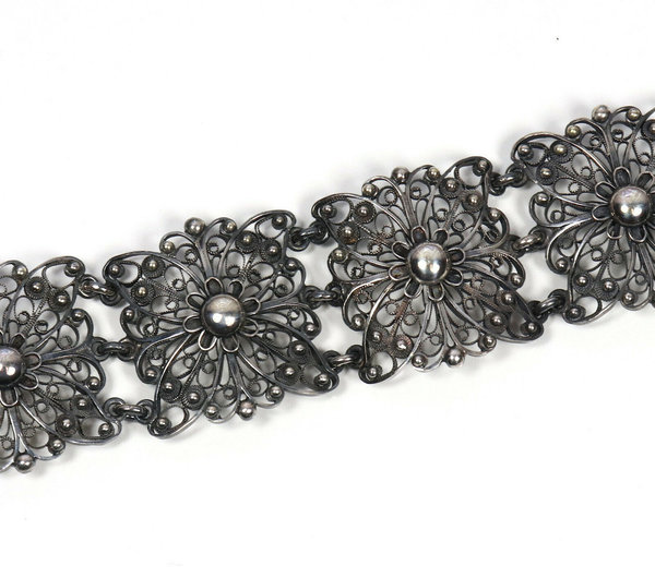 Breites 925er Silberarmband, Filigrane Handarbeit, 19 cm lang
