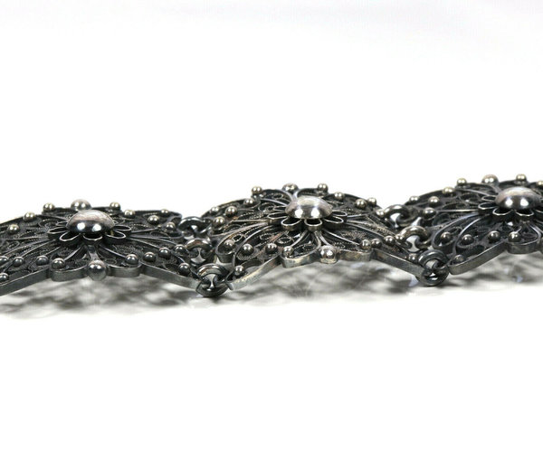 Breites 925er Silberarmband, Filigrane Handarbeit, 19 cm lang