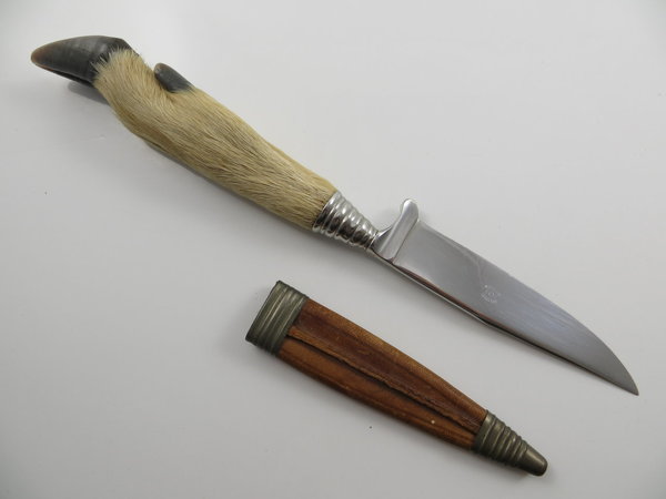 Altes Jagd- und Trachtemesser mit Rehfuß und Lederscheide