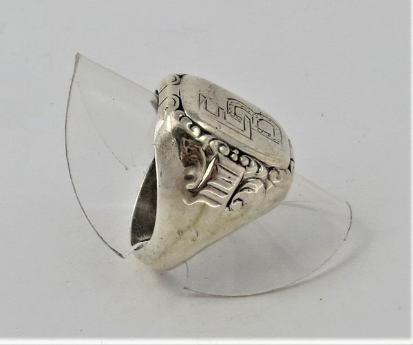Antiker 835er Silber Siegelring, Initialen E.B., Handarbeit um 1930, Ringgröße 56