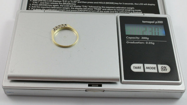 585er Goldring mit fünf Diamanten, ca. 0,10 ct  Weiß/si, um 1980, Gr.54