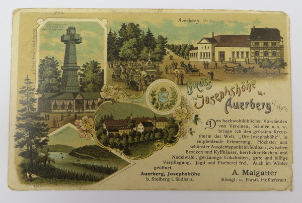 AK / Postkarte, Gruss von Josephshöhe Auerberg im Harz, Lithographie,1900, Original