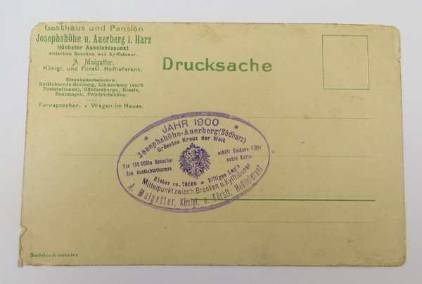 AK / Postkarte, Gruss von Josephshöhe Auerberg im Harz, Lithographie,1900, Original