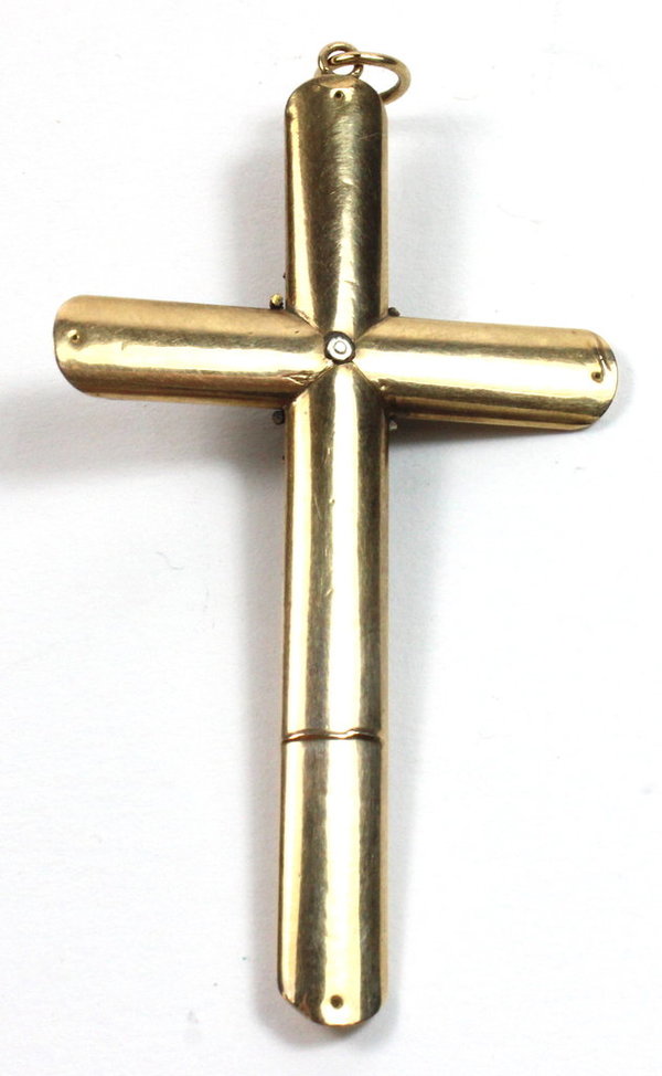 Antiker Schaumgold Kreuzanhänger mit grünem Stein und echten Perlen