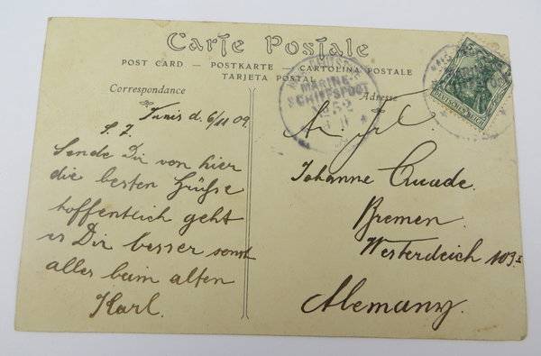 AK / Postkarte, Carthage, Deutsche Marine Schiffspost Nr.52, 1909, Original