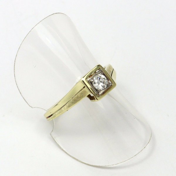 Vintage 585er Goldring mit Solitär Diamant, 0,30 ct, 80er Jahre, Gr. 56