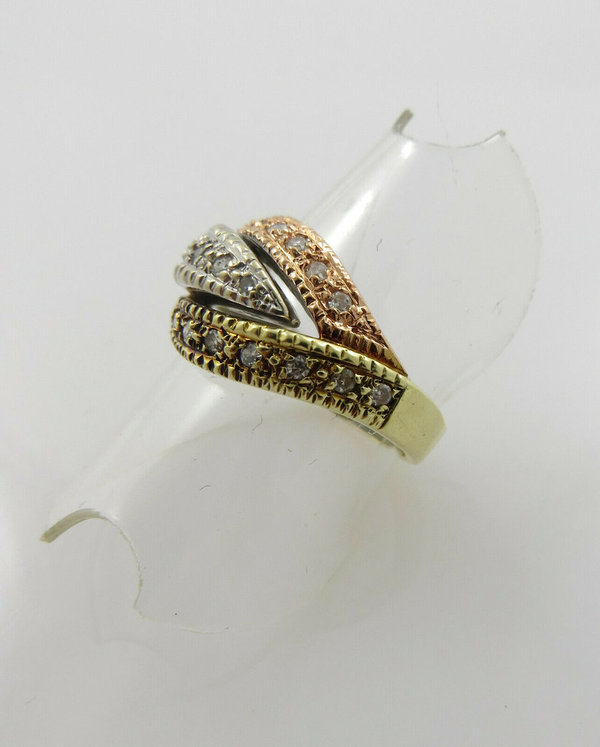 Vintage 585er Tricolore Goldring mit 20 Diamanten, ca. 0,60 ct, Gr. 52,5