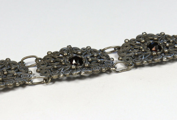 Vintage 835er Silber Trachtenarmband, Collier und Ohrringe mit Granat