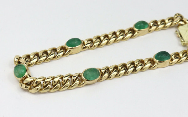 Vintage 585er Goldarmband mit Smaragden, 90er Jahre, 18,5 cm lang