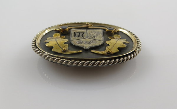 Vintage 585er Gold, 925er Silber Wappen Anhänger mit Saphiren