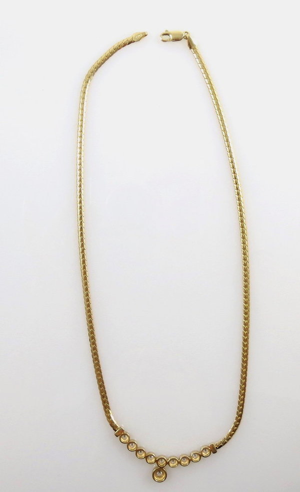 Glanzvolles 585er Gold Collier mit zehn Brillanten, 1,35 ct, 46 cm lang