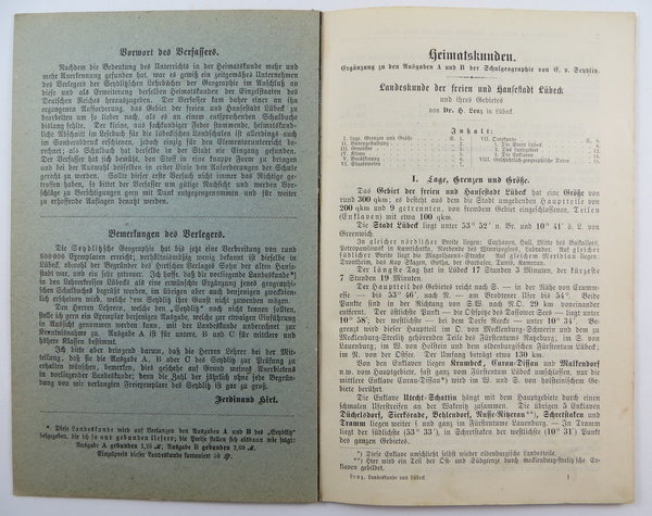 Landeskunde der freien und Hansestadt Lübeck und ihres Gebietes, 1890, 23 Seiten, Original
