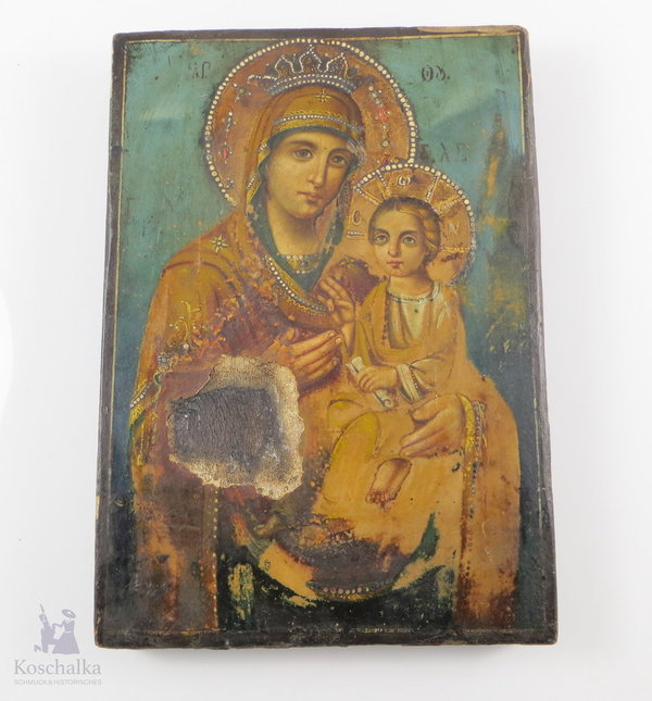 Antike russische Ikone, "Gottesmutter mit Kind", Iwerskaja, ca. 19 Jhd.