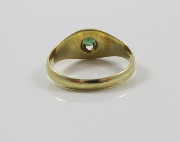 Antiker 585er Gelbgold Ring mit Turmalin, Handarbeit 1940/50, Gr. 52 (0697)