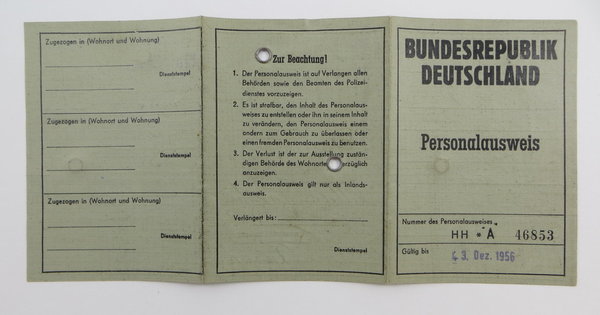 BRD, Personalausweis aus 205/Hamburg, 1956, ungültig, Original
