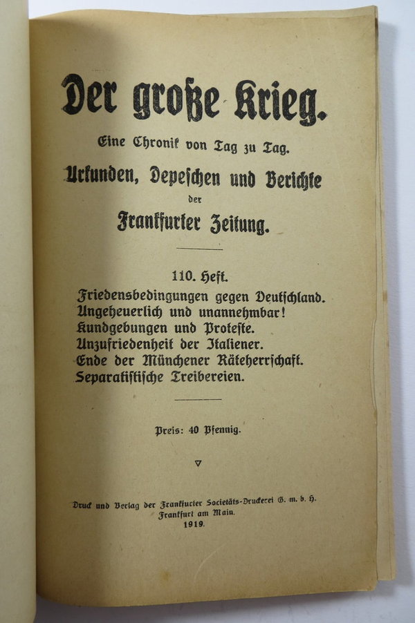 Der große Krieg, Urkunden, Depeschen und Berichte der Frankfurter Zeitung, 110. Heft