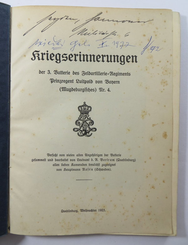 Die Schweden-Batterie, Kriegserinnerungen, 1923, 1. Weltkrieg, 123 Seiten