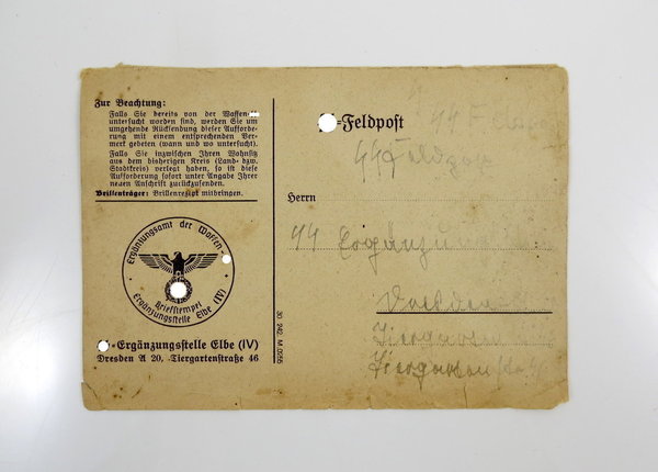 Aufforderung zur Annahmeuntersuchung am 21.3.1942, III. Reich, Original