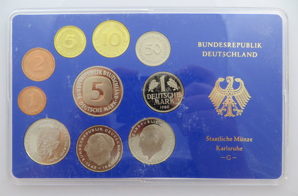 BRD, KMS Kursmünzensatz DM Deutsche Mark, 1980, G, Karlsruhe