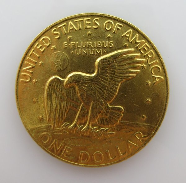USA, 1 Dollar Münze 1977, vergoldeter Glücksbringer, Original