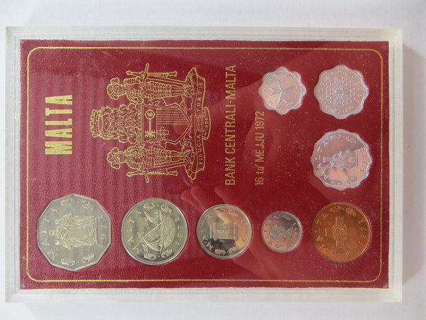 Malta, Münzset 1972, 1 Cent bis 5 Maltesische Lira