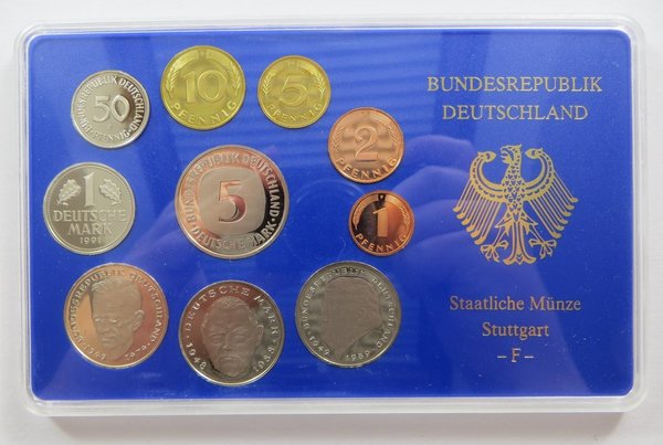 BRD, KMS Kursmünzensatz DM Deutsche Mark, 1991, F, Stuttgart