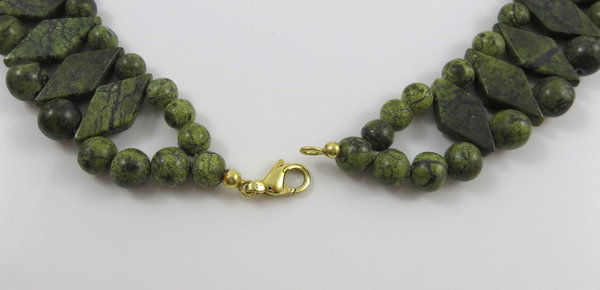 Vintage Jade-Nephrit Collier und Armband mit 333er Goldschließe