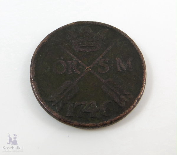Schweden Münze, Metall-Kupfer, Friedrich I von Hessen-Kassel, 1746, Erh.ss+