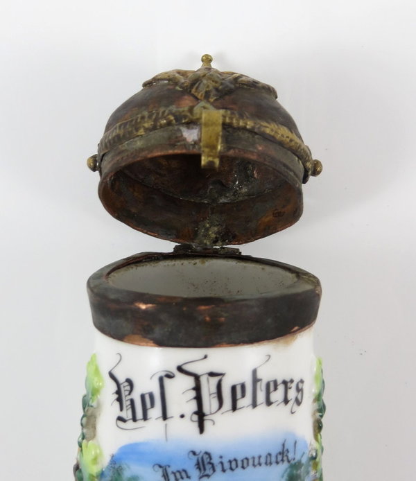 Antike Reservisten-Pfeiffenkopf mit Pickelhaubendeckel, um 1900