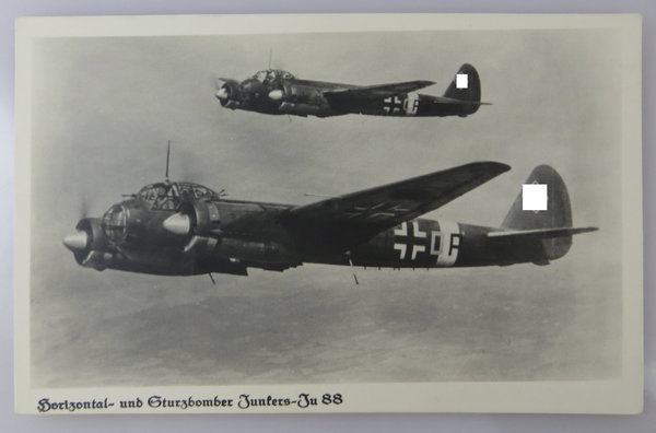 Foto, Postkarte, Horizontal und Sturzbomber Junkers-Ju 88, III. Reich, Original