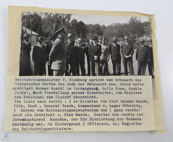Pressefoto, Olympiade 1936, Reichskriegsminister V. Blomberg, III. Reich, Original
