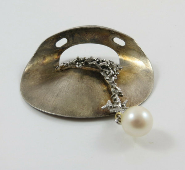Vintage 835er Silber Designer Anhänger mit einer Perle, um 1970