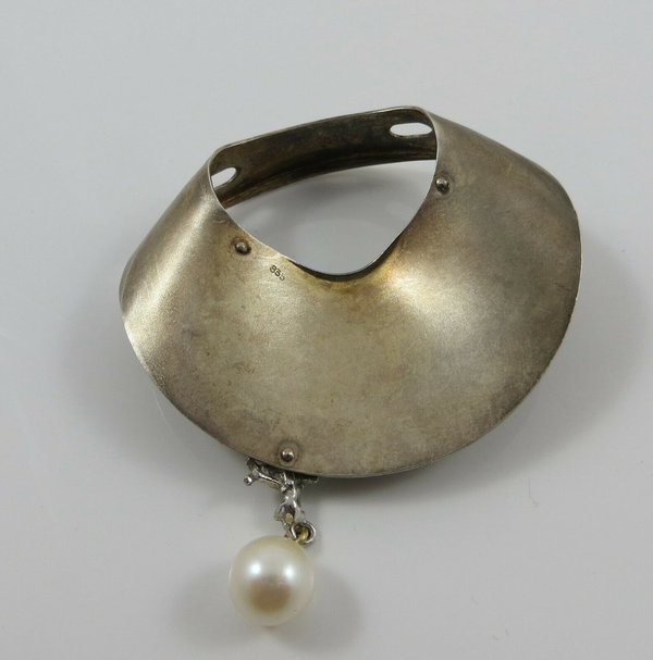 Vintage 835er Silber Designer Anhänger mit einer Perle, um 1970