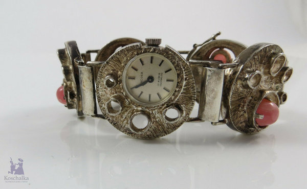 Vintage 835er Silber Damen Armbanduhr mit Rhodochrosit, Ancora, 70er Jahre