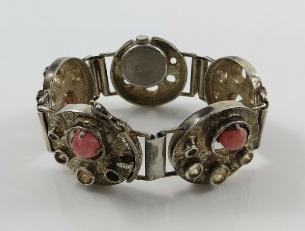 Vintage 835er Silber Damen Armbanduhr mit Rhodorchrosit, Ancora, 70er Jahre
