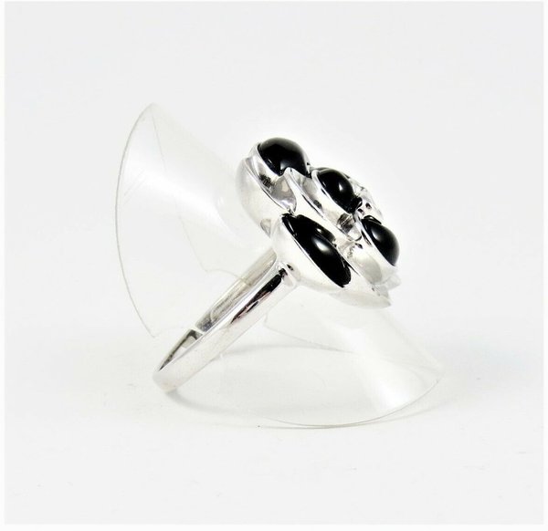 Vintage 925er Sterling Silber Ring mit Onyx als Blume gearbeitet, Gr. 62