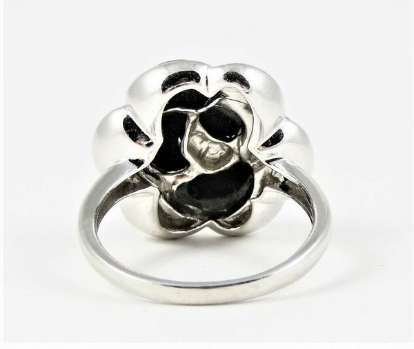 Vintage 925er Sterling Silber Ring mit Onyx als Blume gearbeitet, Gr. 62