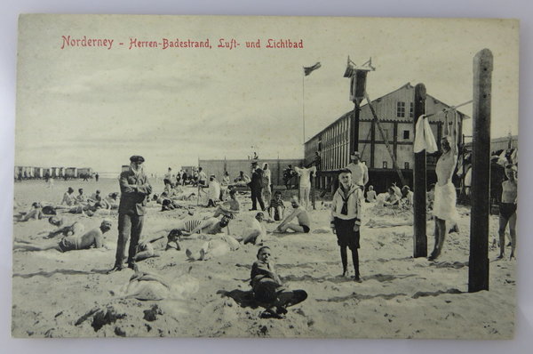 Foto, Postkarte, Norderney Herren-Badestrand, Luft- und Lichtbad, 1906, Original