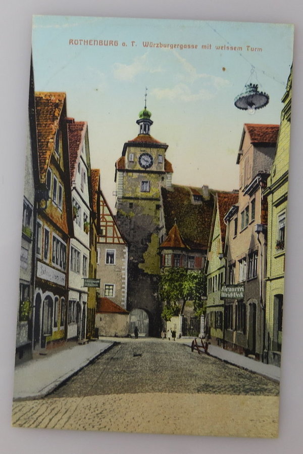 AK / Postkarte, Rothenburg ob der Tauber, Würzburgergasse mit weißem Turm, 1908, Original