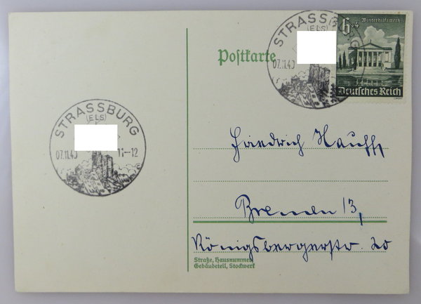 Postkarte, Strassburg Elsaß, 1940, III. Reich, Original