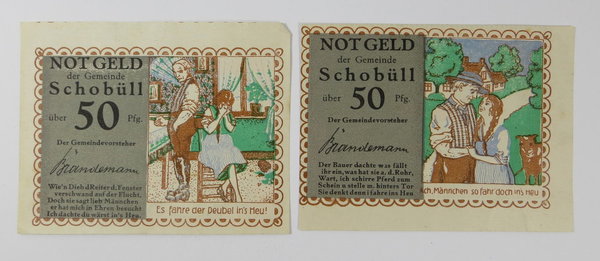 Notgeld der Gemeinde Schobüll, 2 Stück, Original