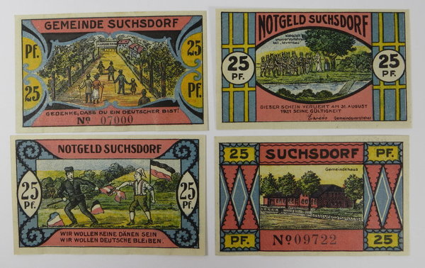 Notgeld Suchsdorf, 4 Stück, Original