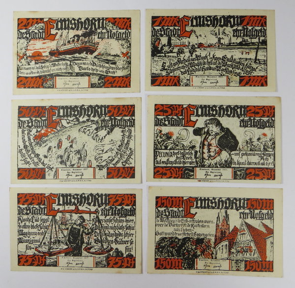 Notgeld der Stadt Elmshorn, 6 Stück, von 1921, Original