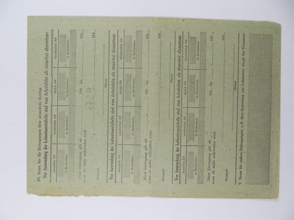 Lohnsteuerkarte 1944/46 eines italienischen Arbeiters, III. Reich, Original
