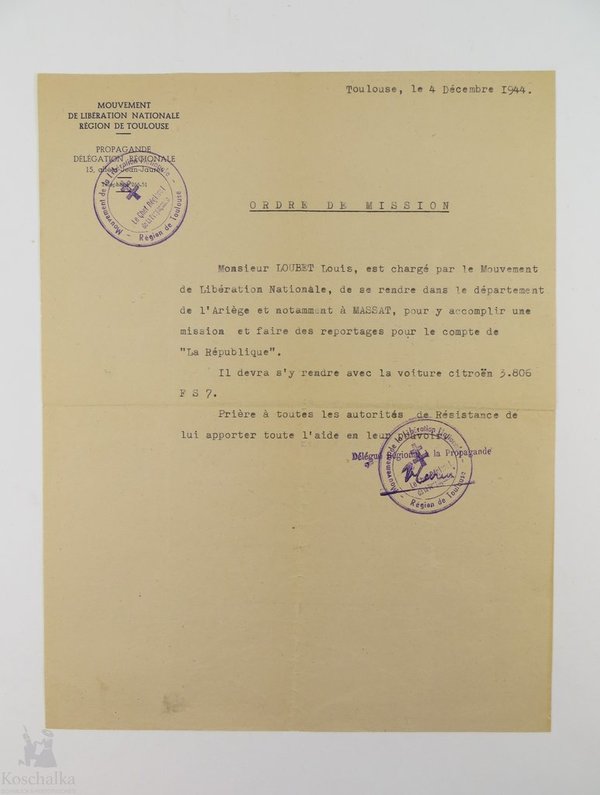 Französische Reisegenehmigung durch Deutschland, III. Reich, Original