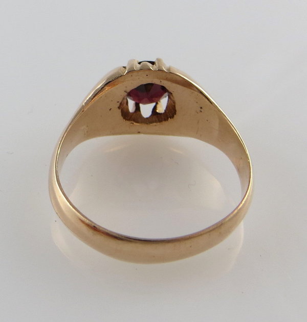 Vintage 585er Rotgold Granat Siegel Ring, Gr. 58, Handarbeit um 1970