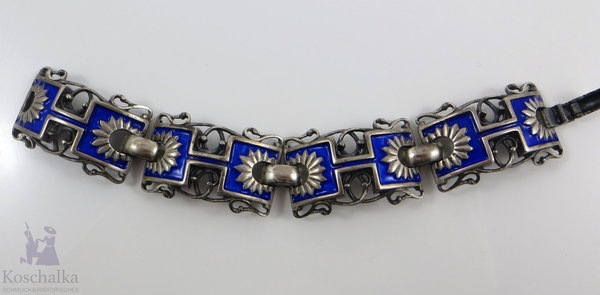 Vintage versilbertes Zinn Armband mit Emaille, keltischer Modedesigner OTTANIAM, um 1970/80