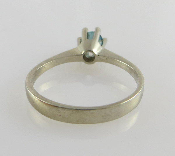 Vintage 585er Weißgold Blauer Zirkon Ring, um 1970/80, Gr. 55,