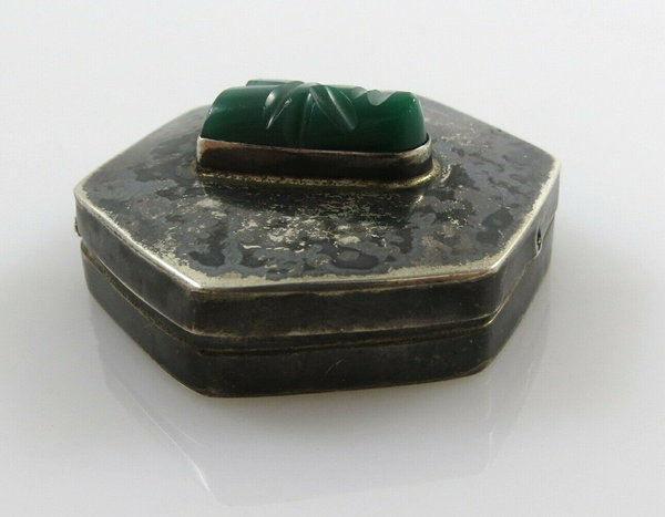 925er Silber Pillendose mit Jade Figur Mexiko, Handarbeit um 1970 / 80
