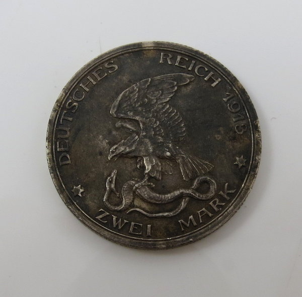 Preußen 2 Mark Silbermünze, der König rief und alle kamen, 1913, Erh. ss